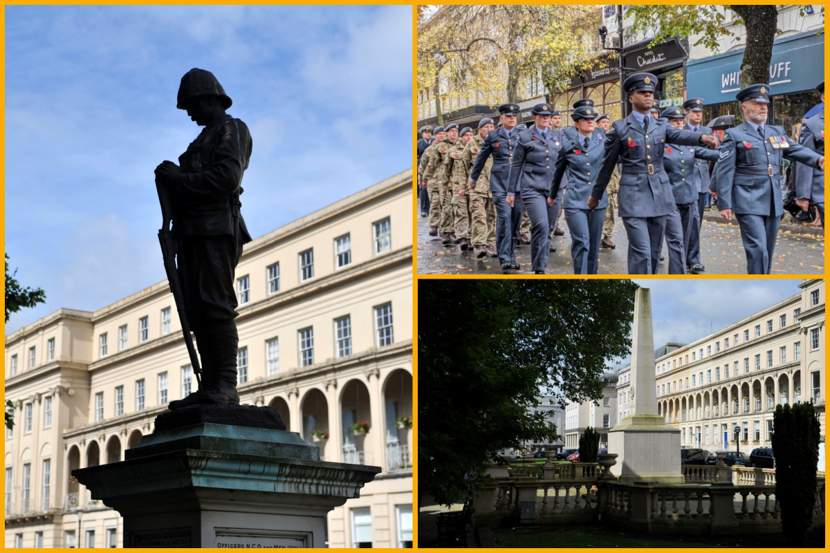 War memorial in Cheltenham’s Long Gardens and Remembrance Day service